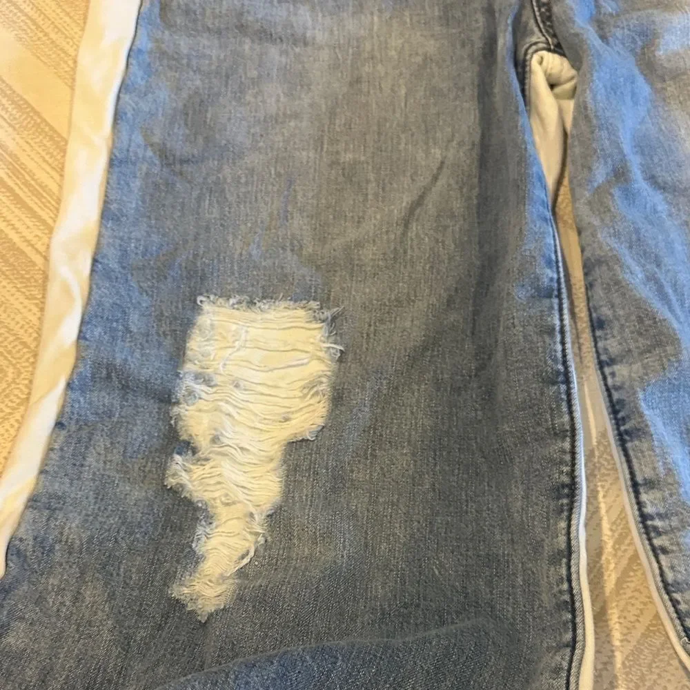 Tractr Reconstructed Ripped Denim Front White French Joggers Size M